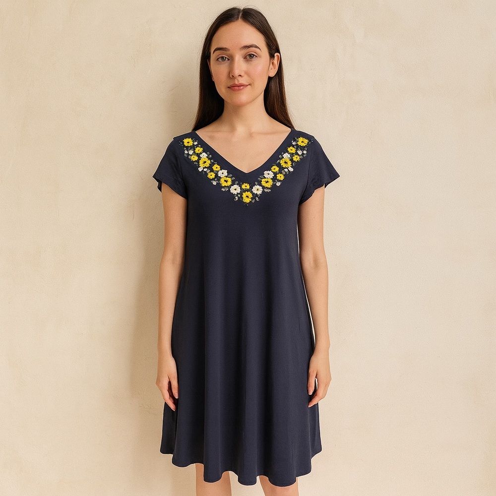 LOFT Embroidered Floral Swing Dress - Size Medium